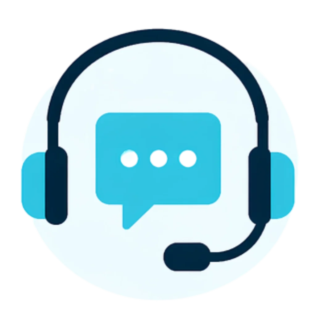 It is an icon of consistent support. Having a headphone in blue tone and a message Icon in the center with very light blue circle in the background